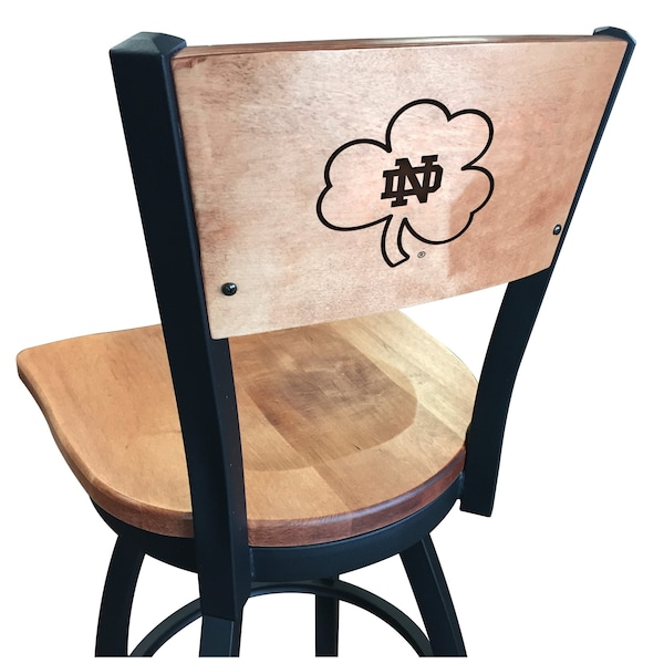 30" Blk Wrinkle Notre Dame Shamrock Swivel Bar Stool, Engraved Back